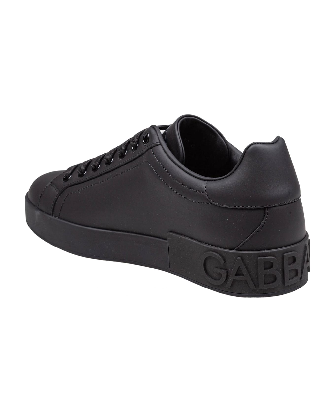 Dolce & Gabbana Portofino Sneakers In Black Calfskin - Black