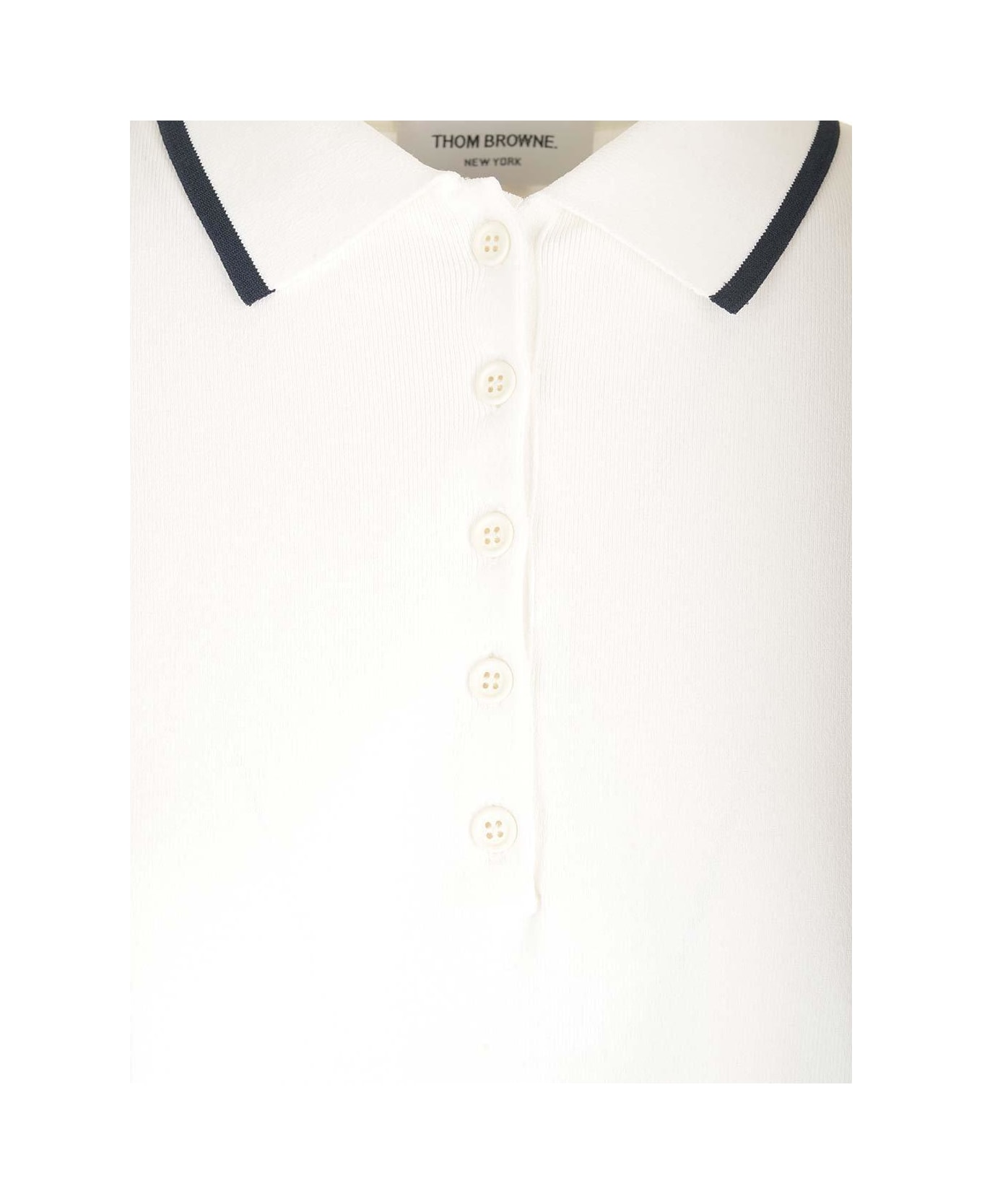 Thom Browne Rib-stitch Short-sleeved Polo Shirt - White ポロシャツ