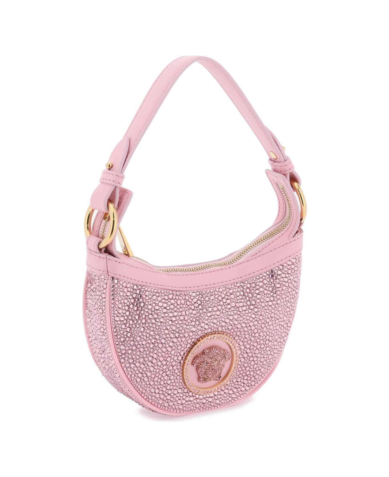 Versace Repeat Mini Hobo Bag With Crystals - PALE PINK VERSACE GOLD (Pink) トートバッグ