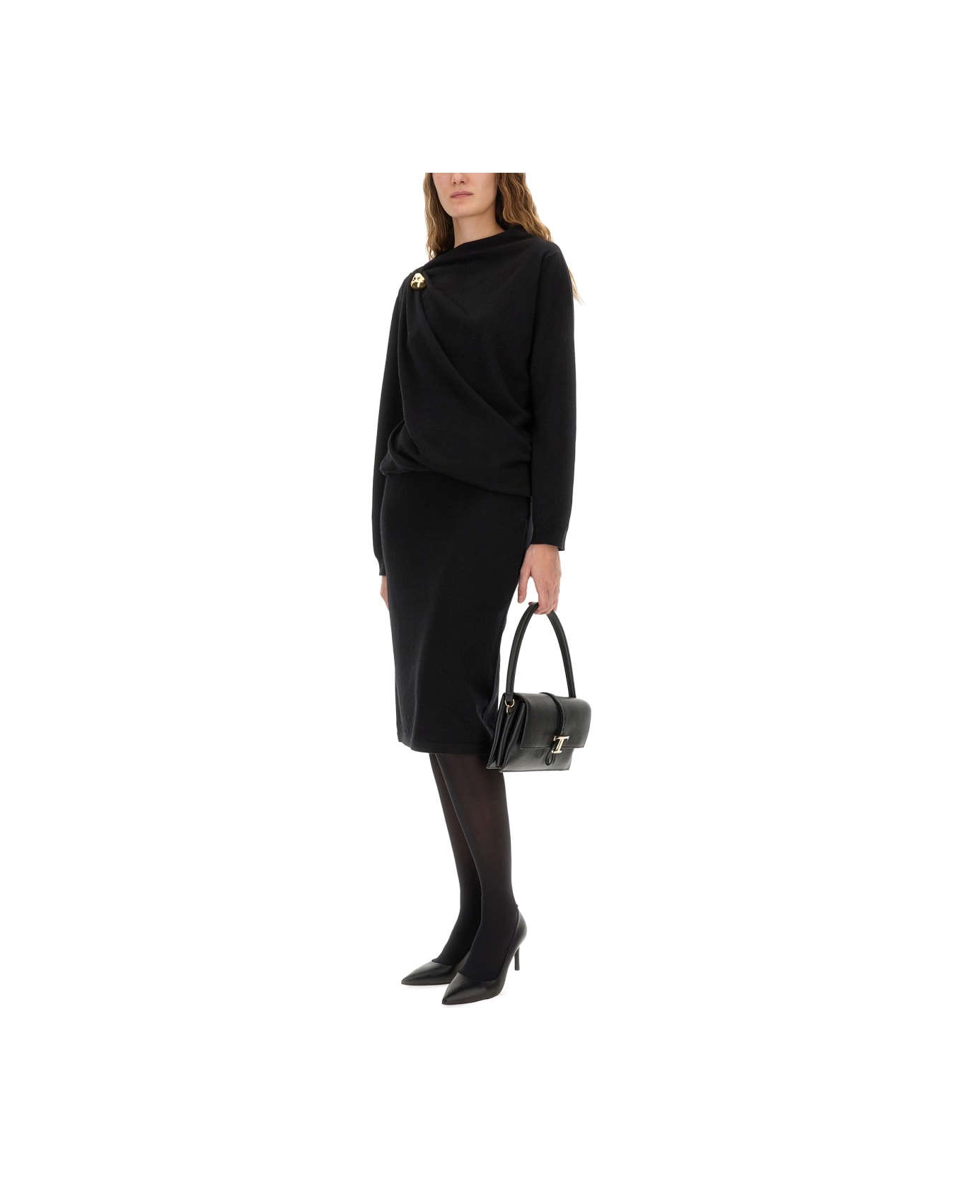 Fabiana Filippi Midi Dress With Gold Detail - BLACK