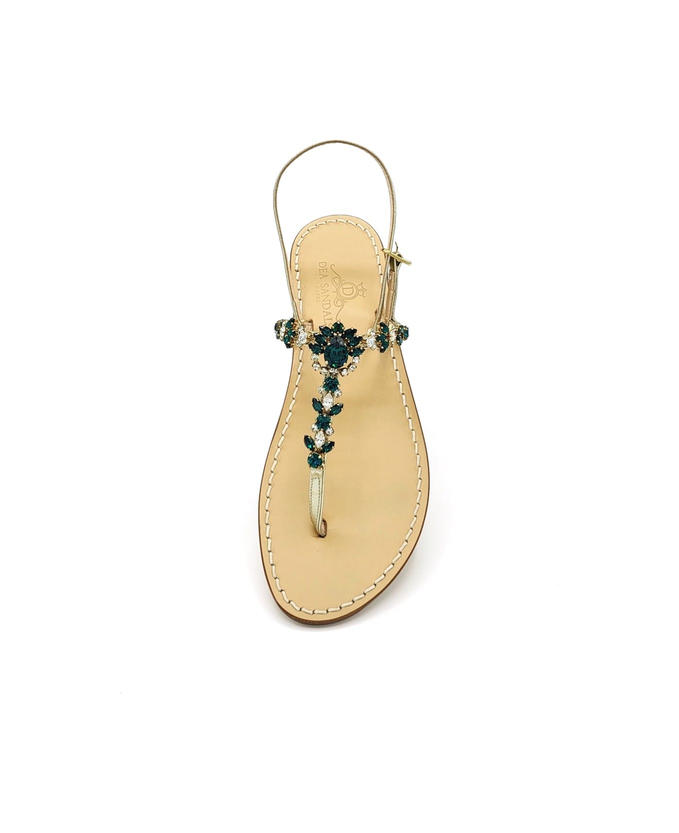 Dea Sandals Capri Princess Dark Green Sandals - platinum gold laminated, green, crystal