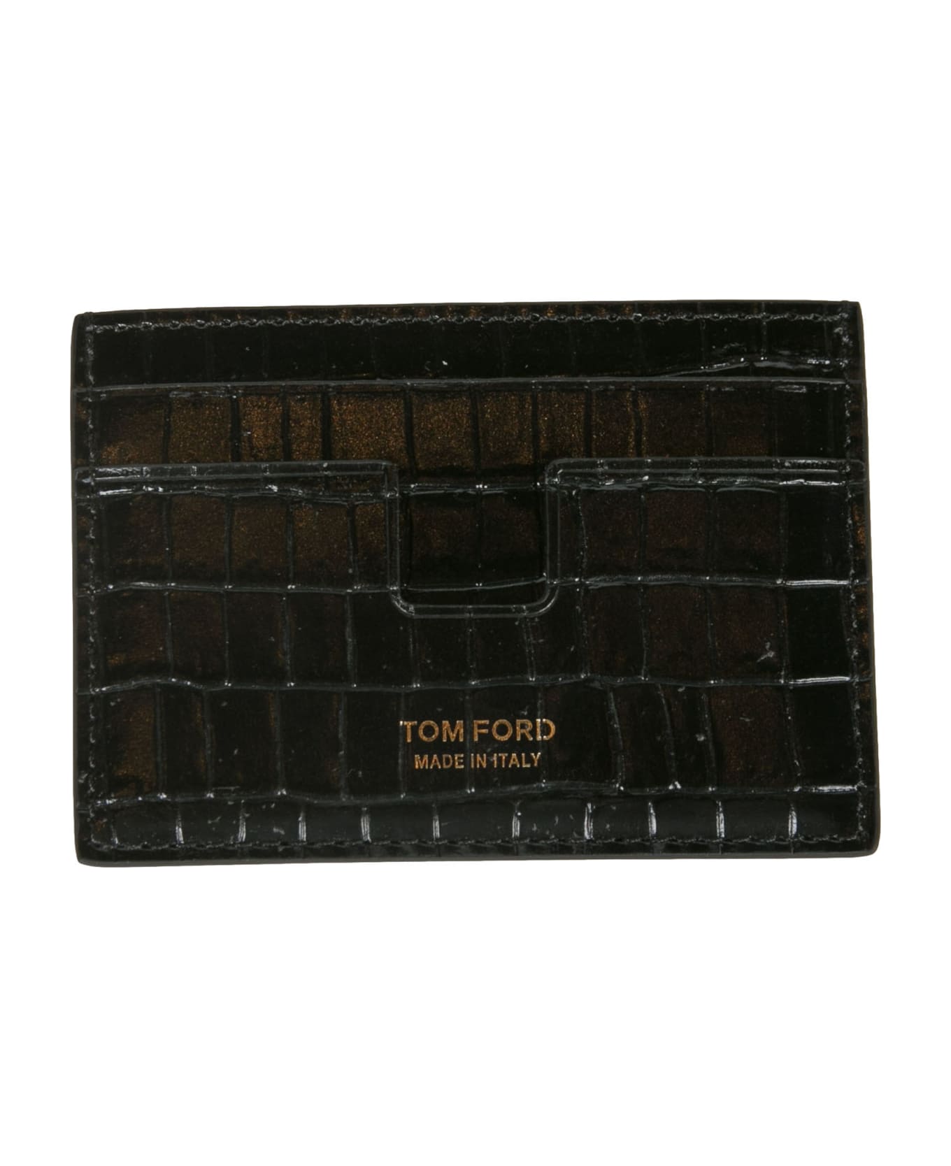 Tom Ford Croco Embossed Logo Card Holder - Black