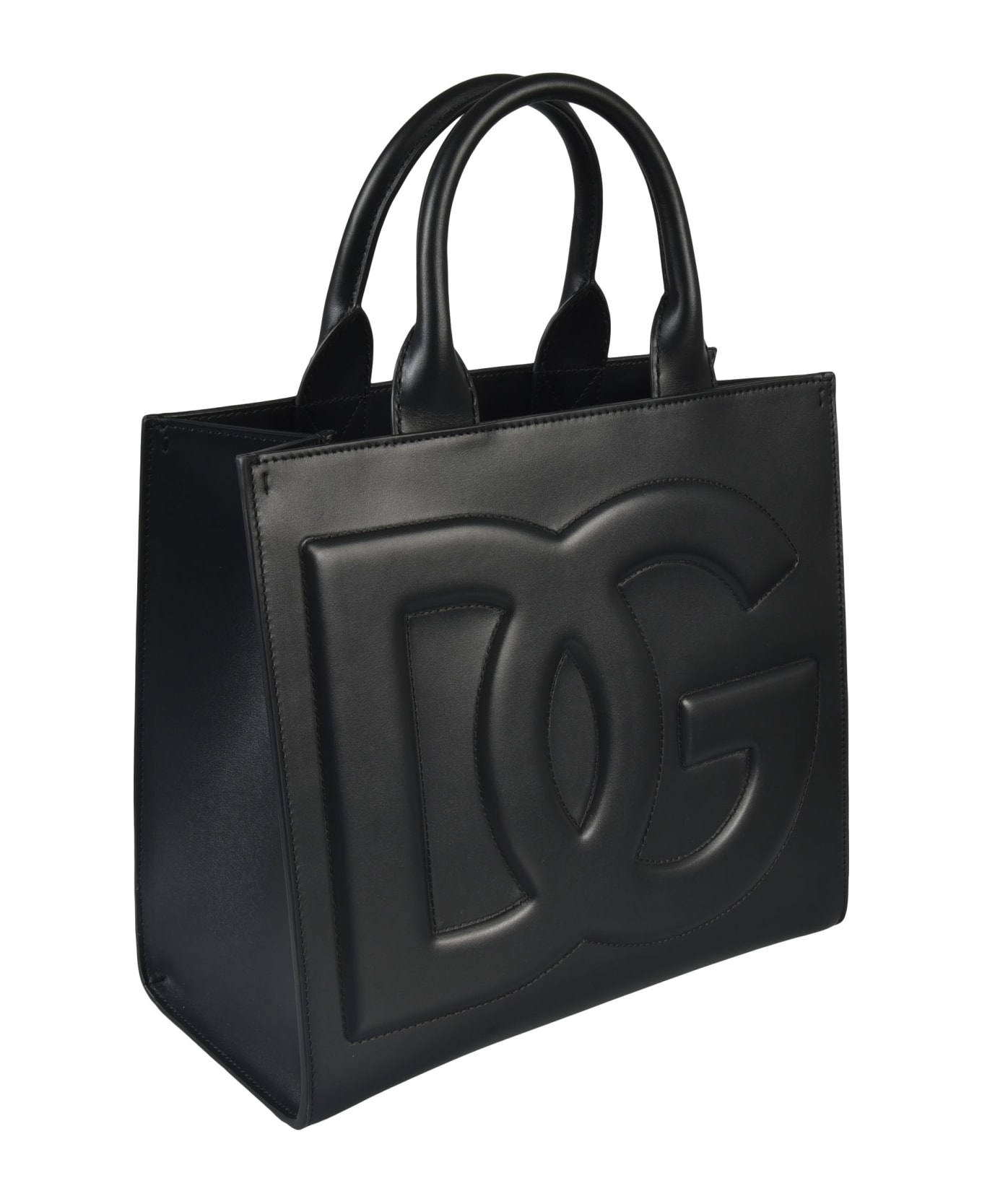 Dolce & Gabbana Logo Embossed Round Top Handle Tote - Black