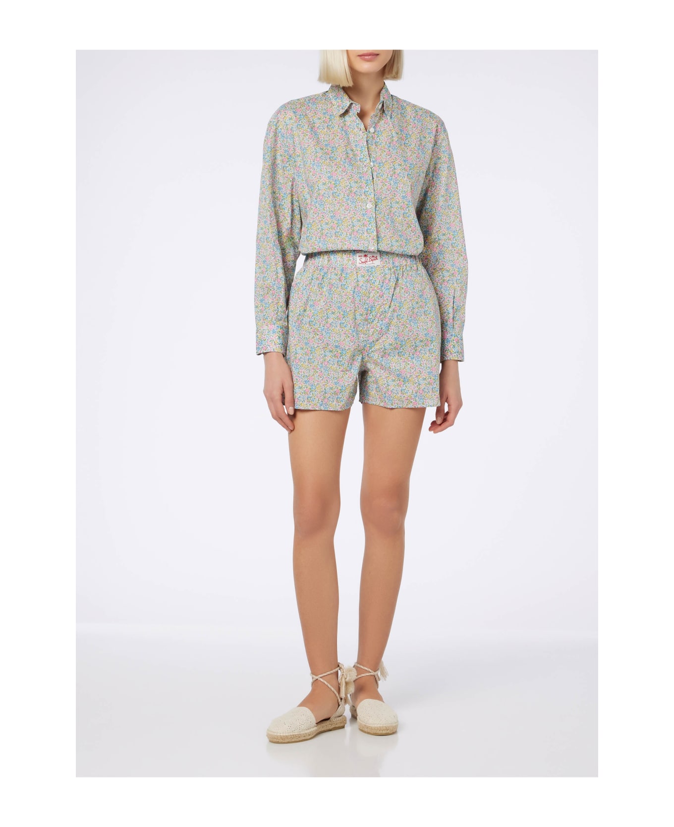 MC2 Saint Barth Woman Emma 
Georgina Print Cotton Shorts Boxy | Made With Liberty Fabric - YELLOW