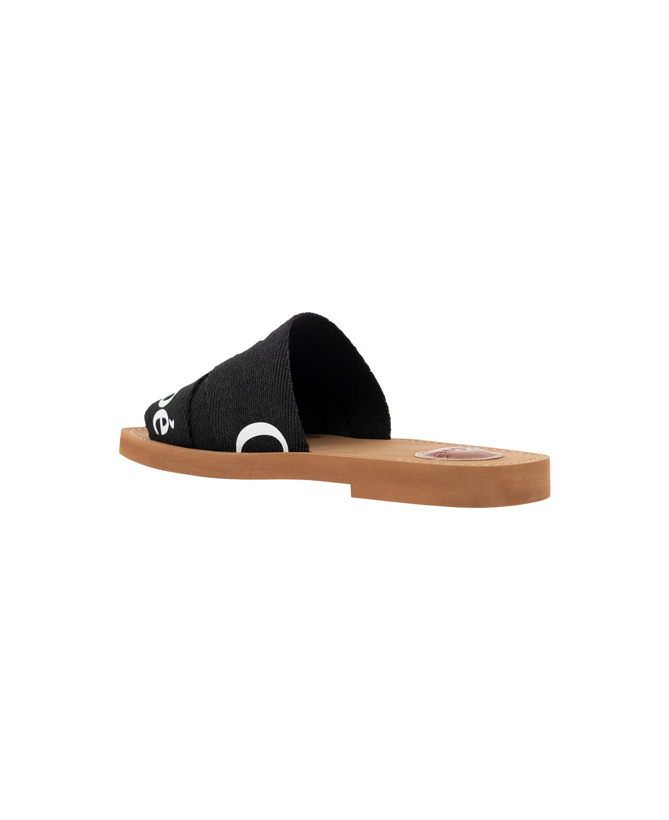 Chloé Woman's Black Canvas Sandals With Logo - Black