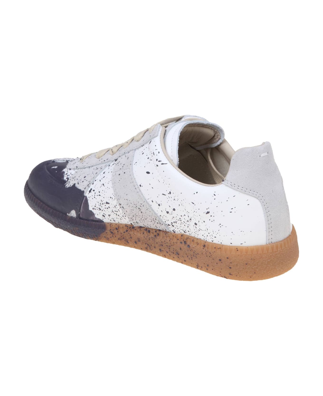Maison Margiela Leather Sneakers With Paint Detail - White/Grey