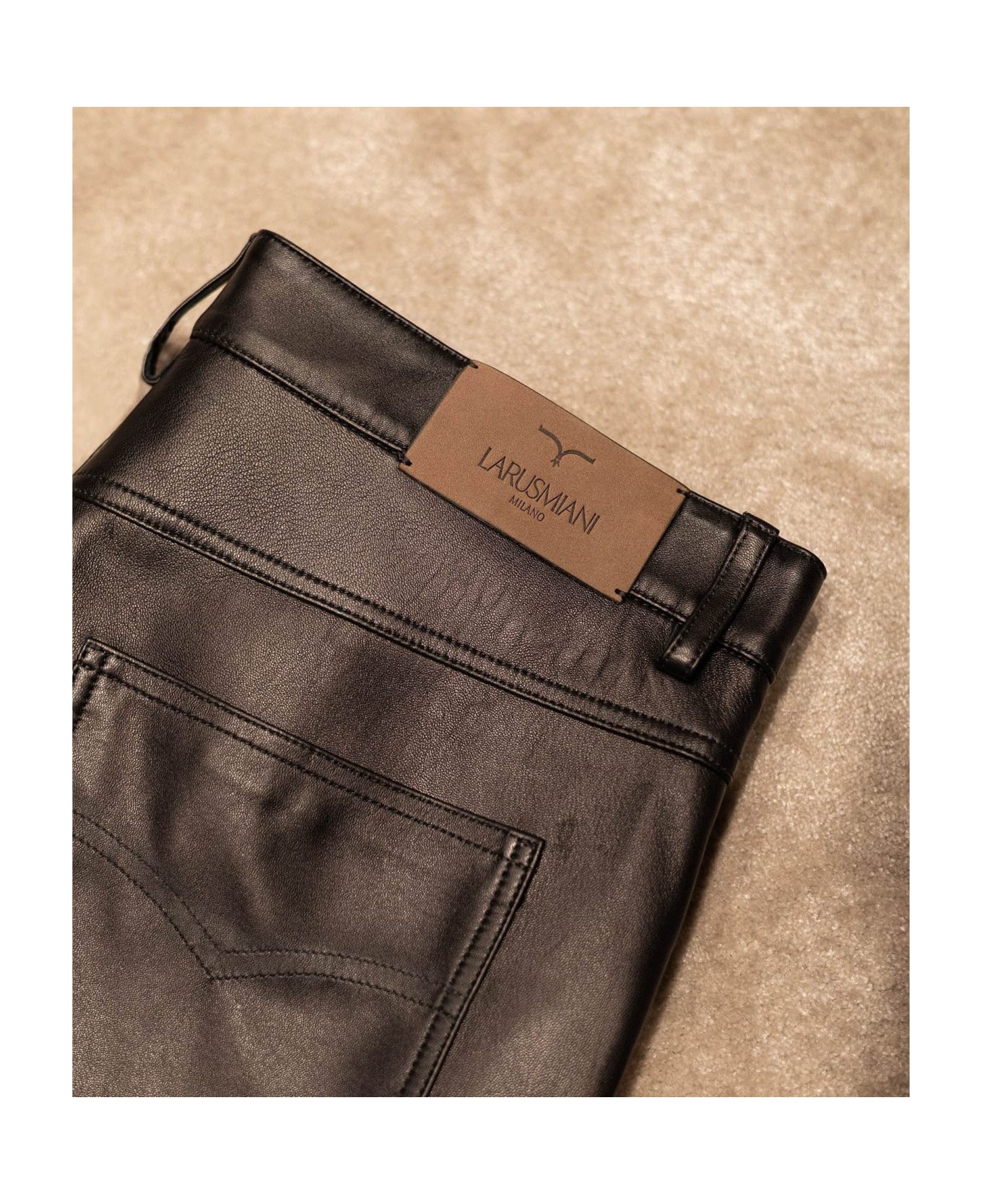 Larusmiani Leather Trouser Racer Pants - Black