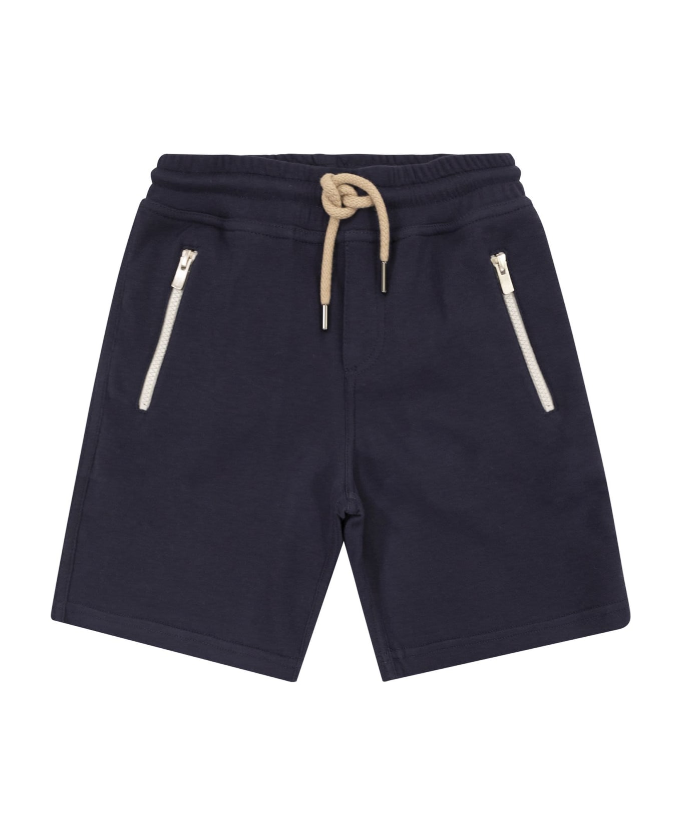 Brunello Cucinelli Bermuda Shorts In Techno Cotton Fleece - Navy Blue