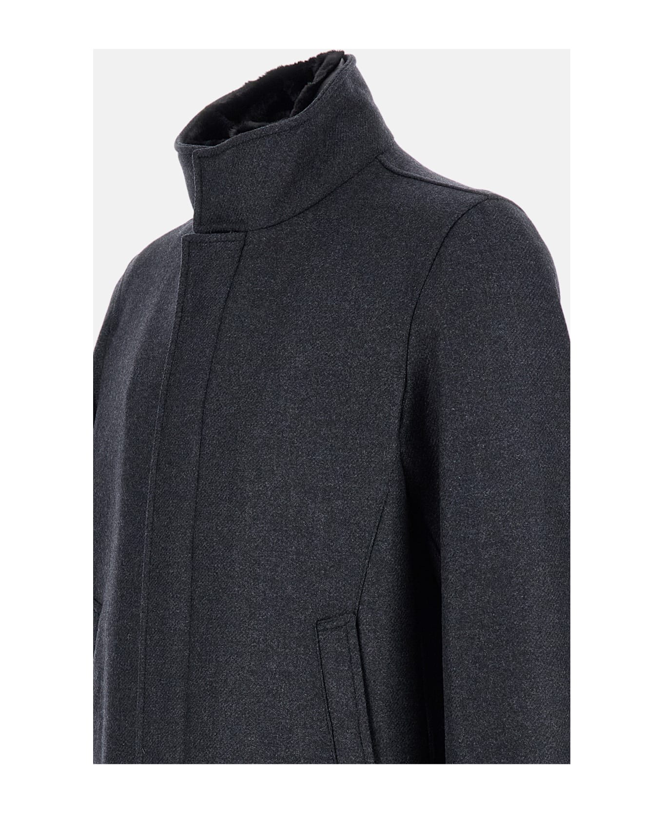 Herno Coat With Eco Fur Collar - Grey