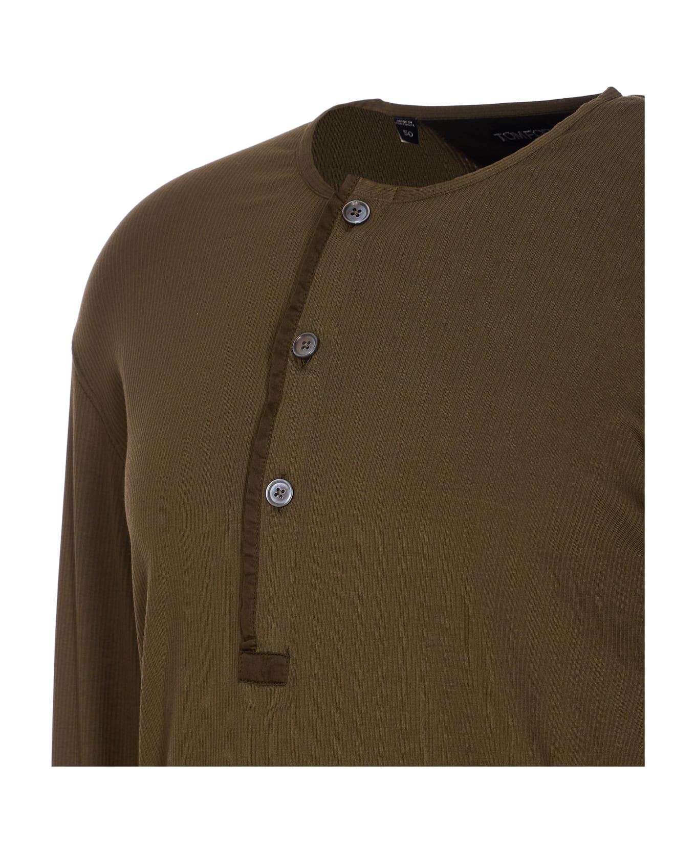 Tom Ford Ribbed Longsleeves Henley T-shirt - Green
