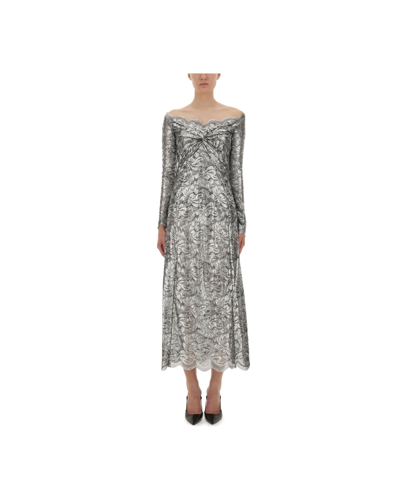 Paco Rabanne Long Lace Dress - SILVER