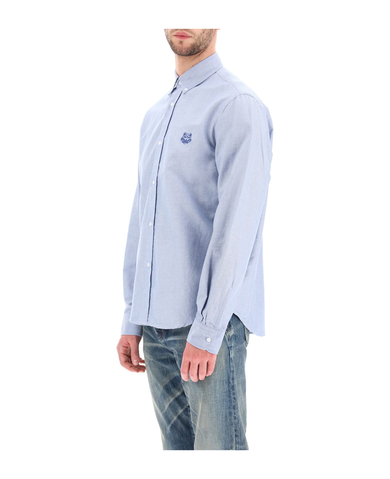 Kenzo Shirt With Tiger Crest Embroidery - Blu