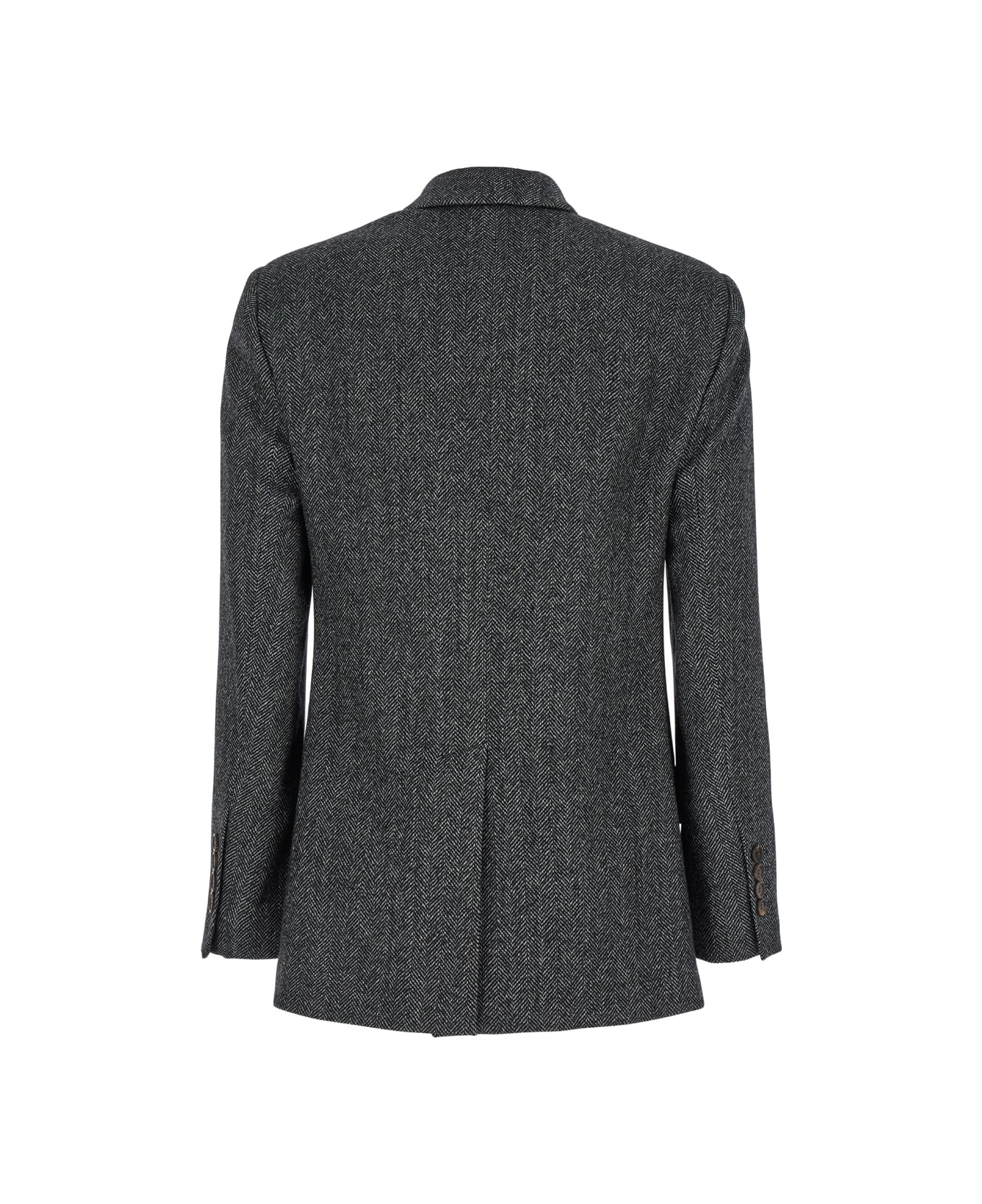 Brunello Cucinelli Grey Double-breasted Jacket With Herringbone Pattern In Wool Woman - Multicolor