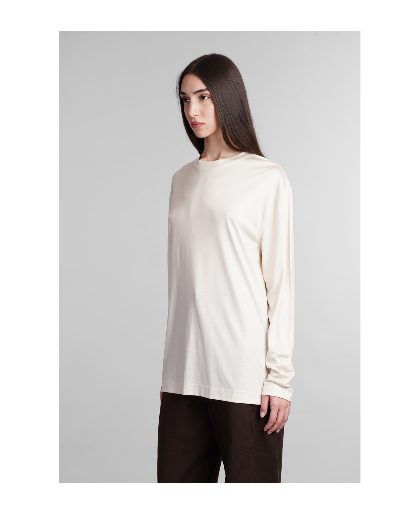 Lemaire T-shirt In Beige Silk - beige