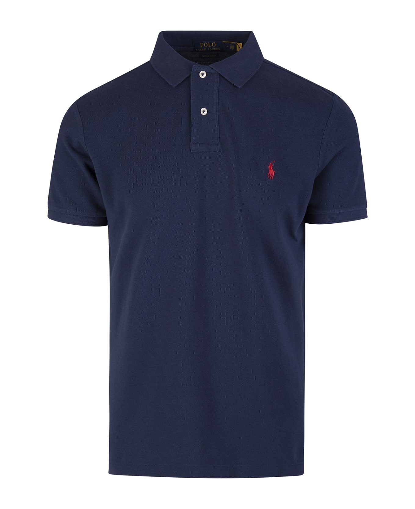 Polo Ralph Lauren Man Slim-fit Custom Polo Shirt In Night Blue Pique' With Contrast Pony - blue ポロシャツ