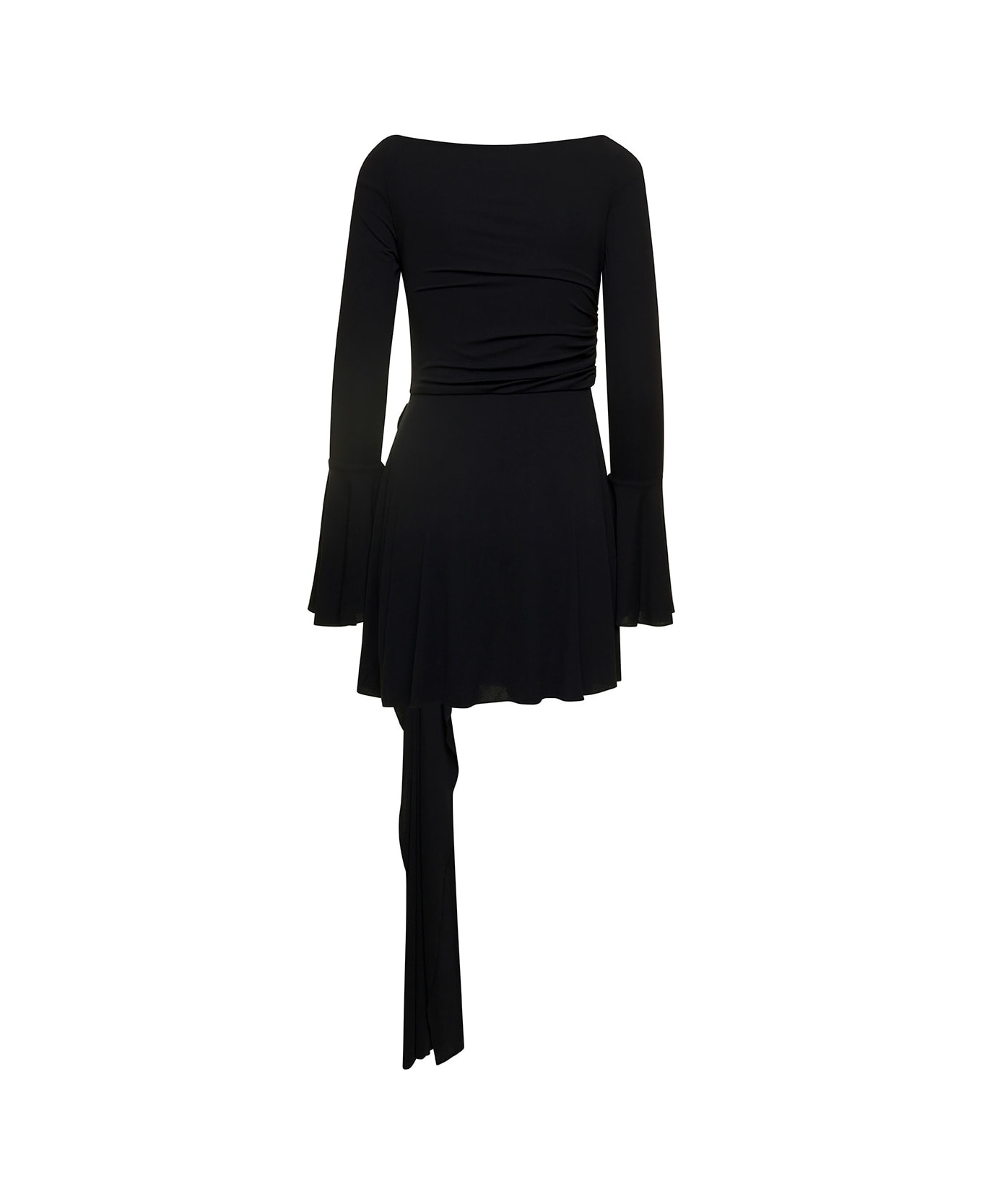 Magda Butrym Black Fluted Mini Dress With Rose-appliquè In Viscose Woman - Black ワンピース＆ドレス