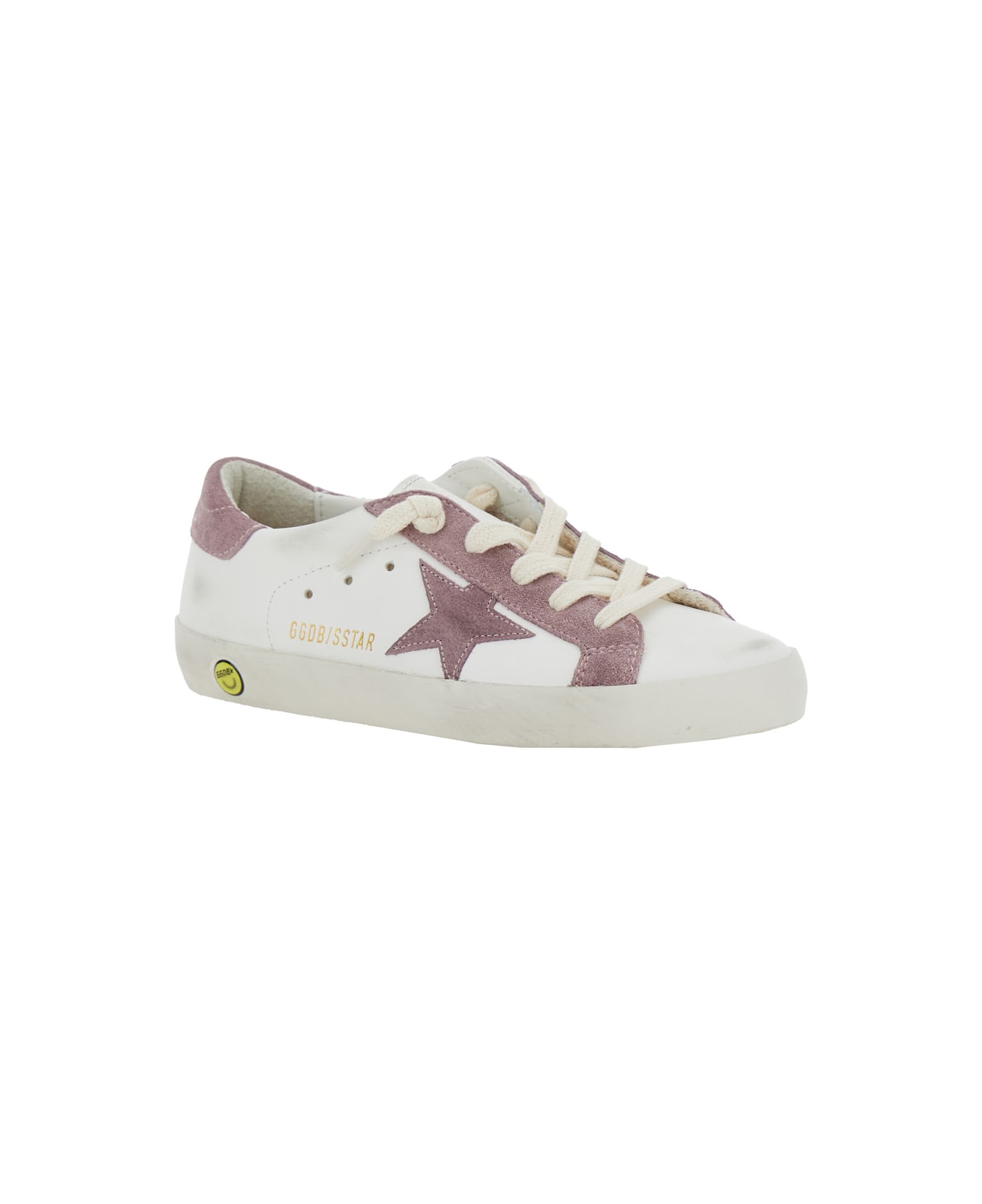 Golden Goose Super Star Leather Upper And List Printed Star Suede Heel - White