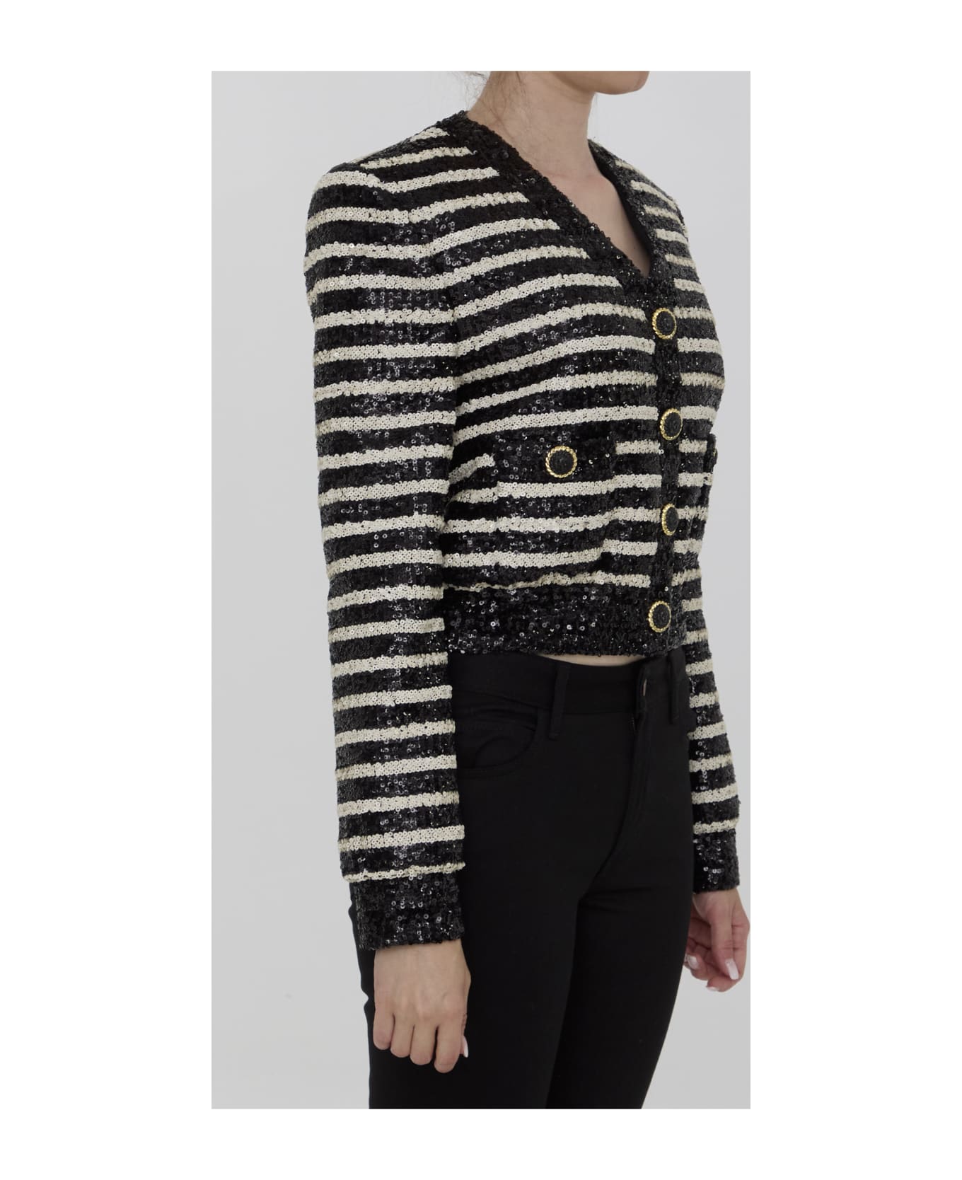 Balmain Sequined Cropped Jacket - Eab Noir Blanc