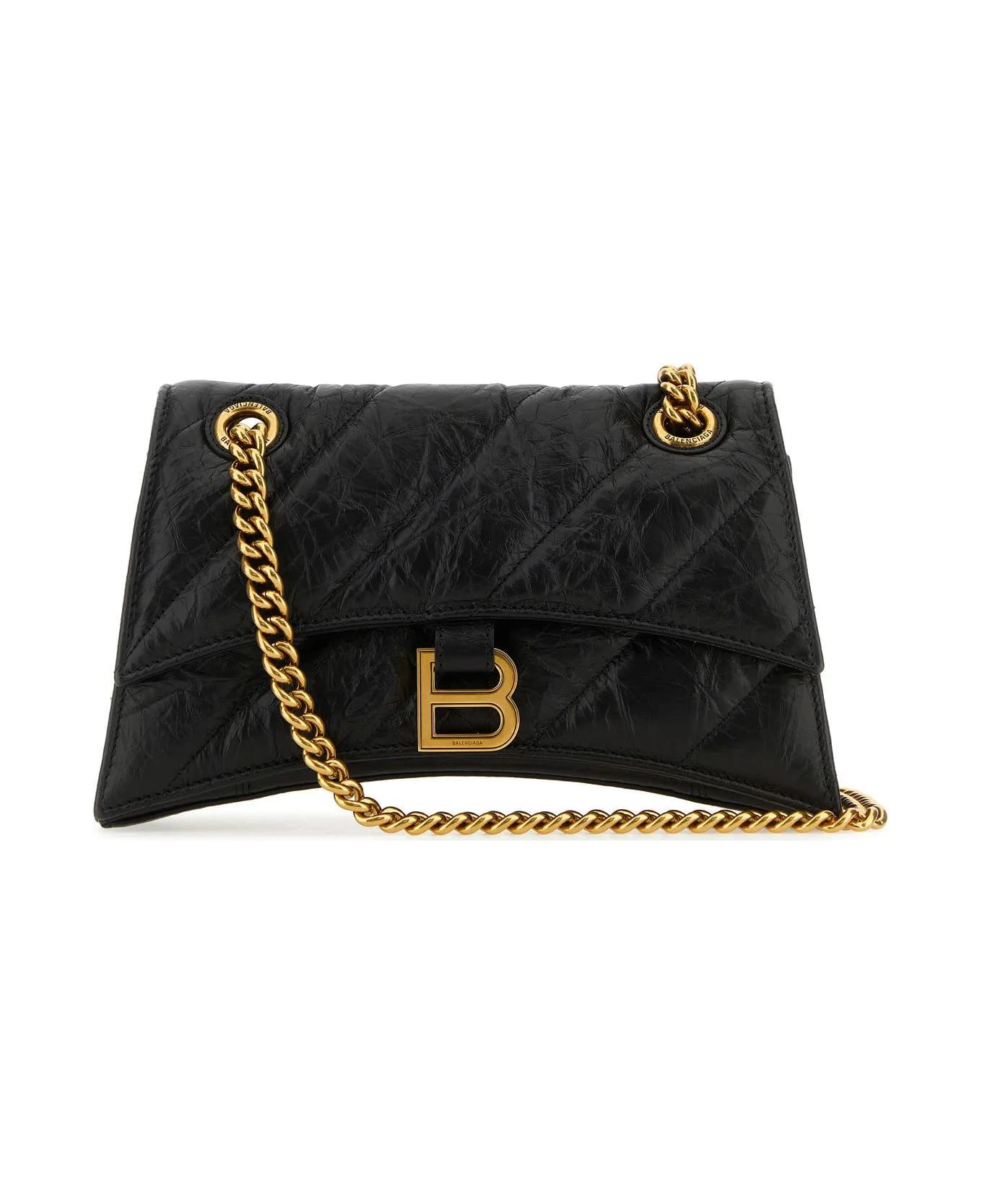 Balenciaga Black Leather Small Crush Shoulder Bag - Black