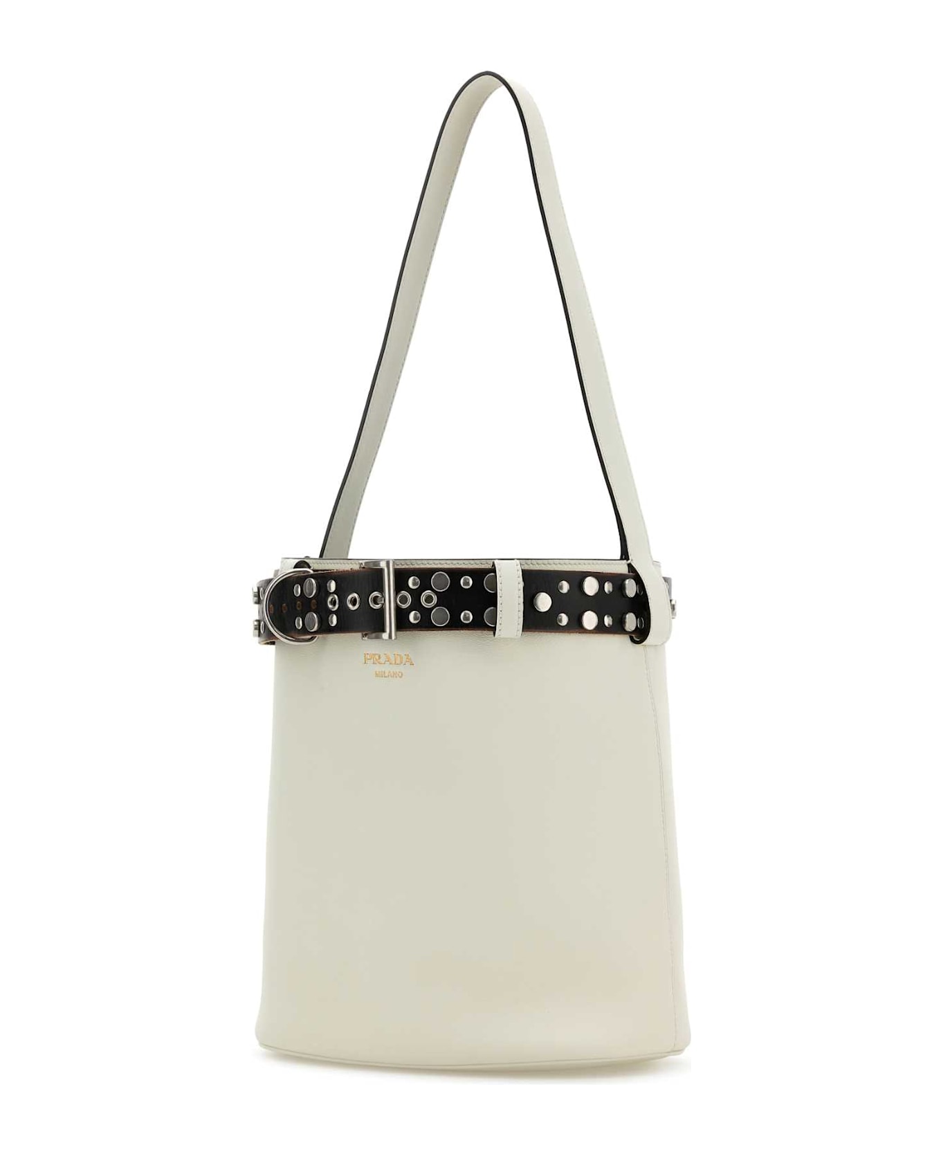 Prada White Leather Prada Buckle Buckle Bag - BIANCO+NERO