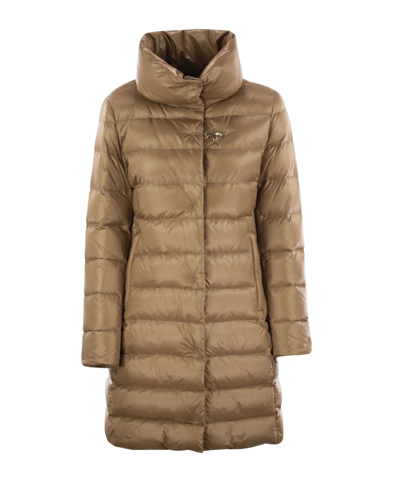 Fay Long Down Jacket With Hook - Camel