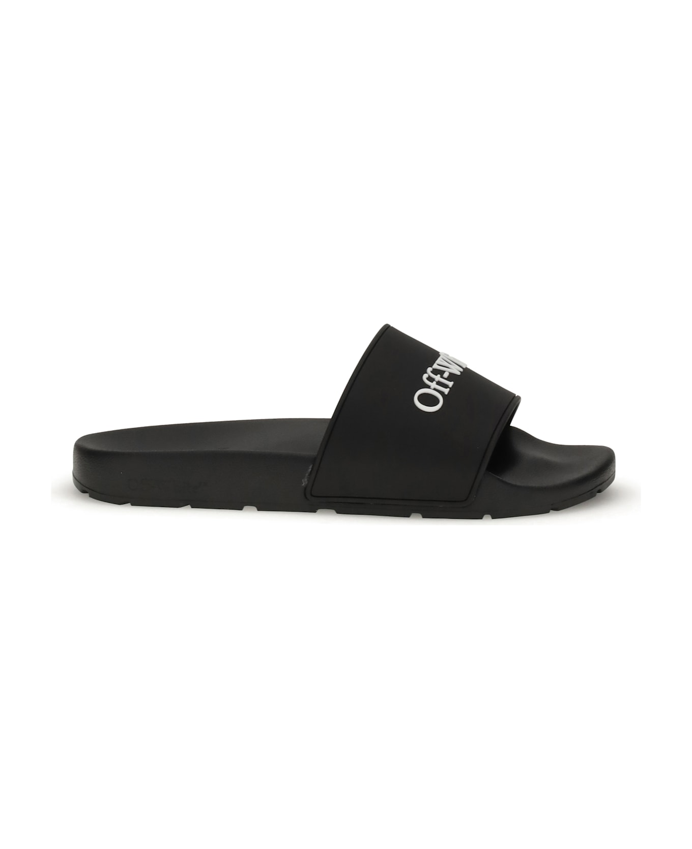 Off-White Black Slides With Bookish Logo