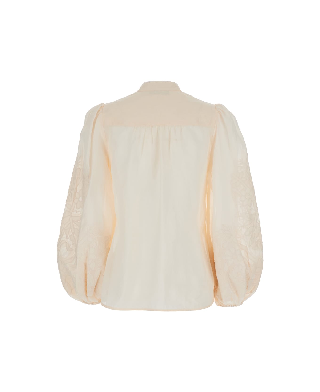 Zimmermann White Blouse With Embroidery And Puffed Sleeves In Linen Woman - Beige ブラウス