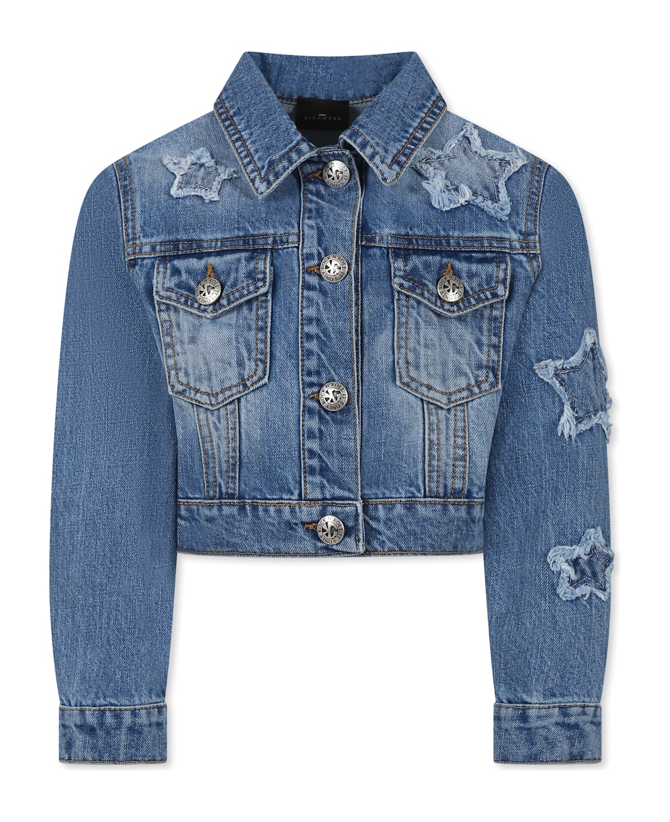 Richmond Crop Denim Jacket For Girl With Stars - Blue