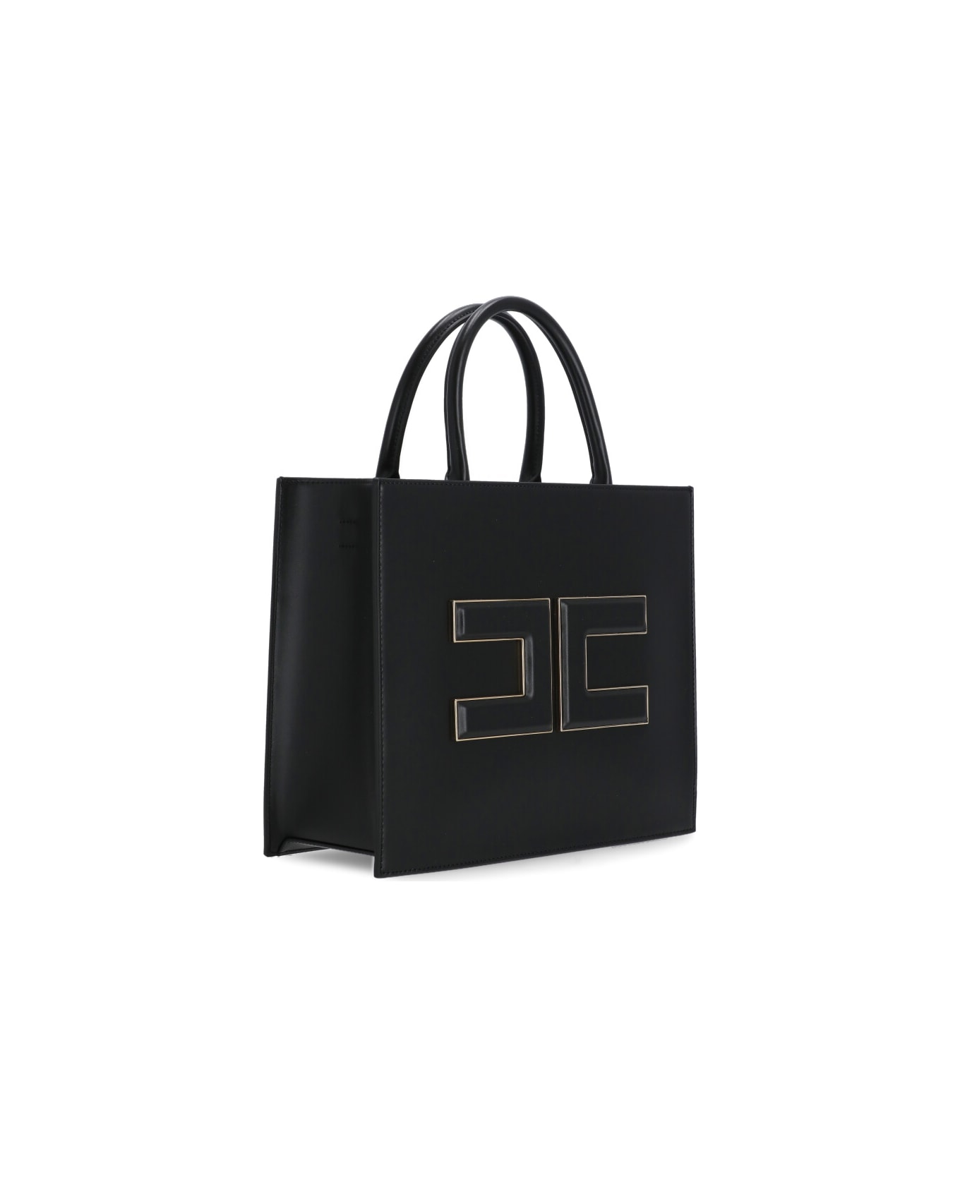 Elisabetta Franchi Shopper With Logo Plaque - Black