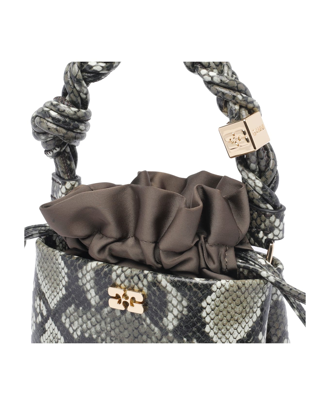 Ganni Mini Bou Snake Bucket Bag - Grey