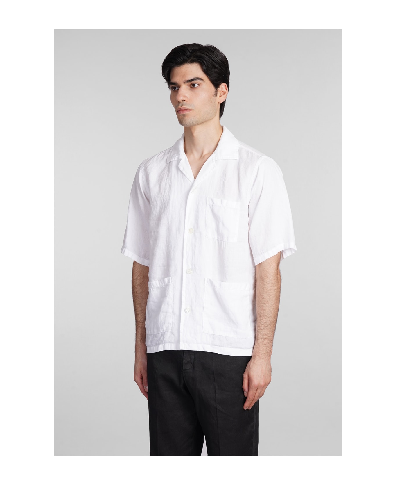Aspesi Camicia Ago Shirt In White Linen - white
