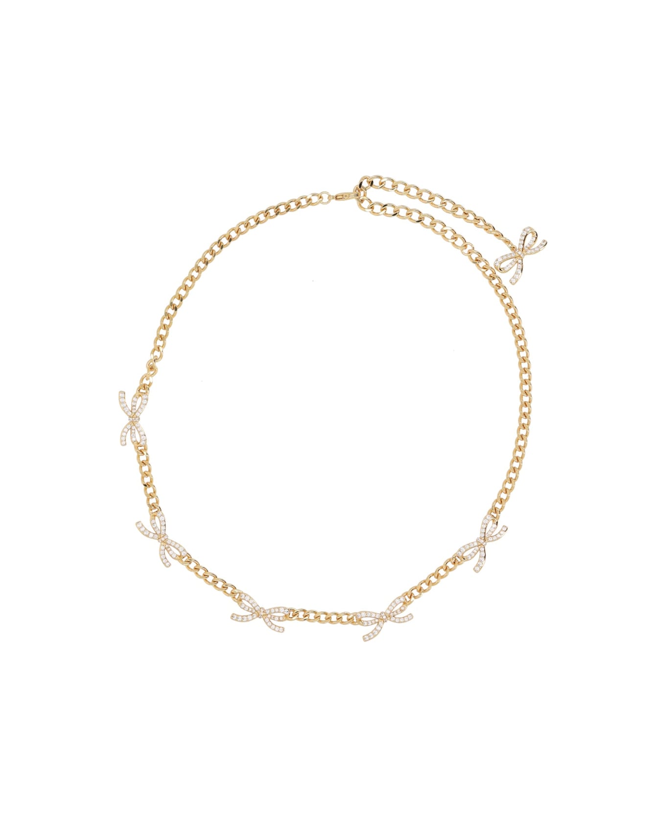 self-portrait Necklace With Bows And Crystals - GOLD