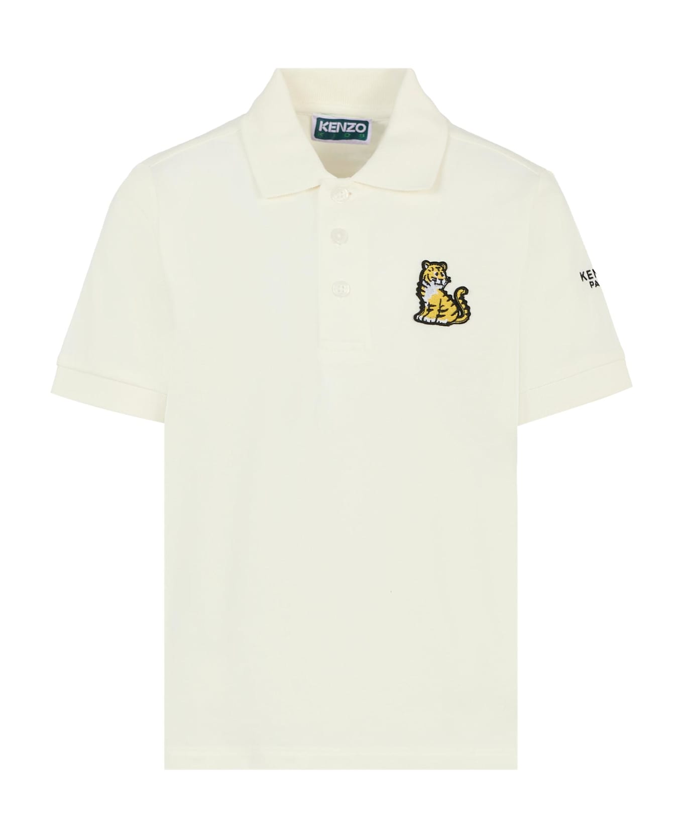 Kenzo Kids White Polo Shirt For Boy With Kotora - Ivory