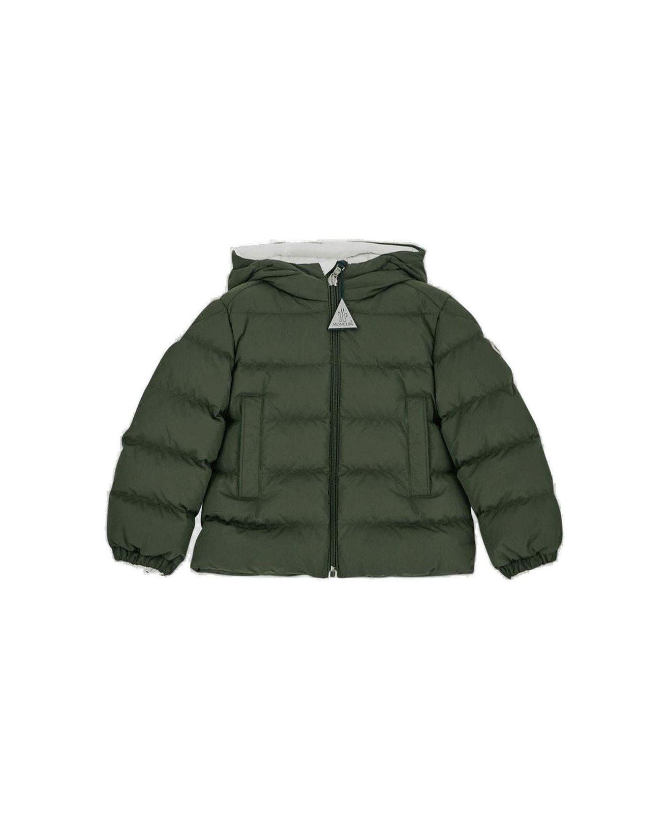 Moncler Logo Embroidered Hooded Padded Jacket - Green