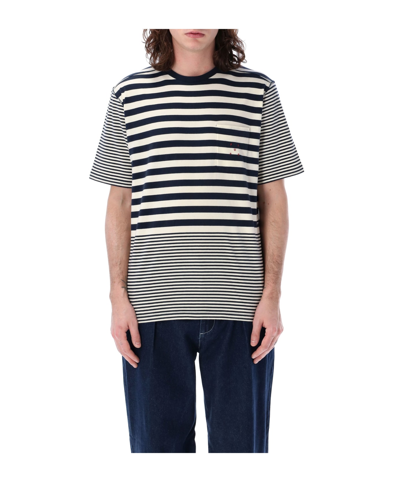 Pop Trading Company Pop Striped Pocket T-shirt - NAVY OFF WHITE