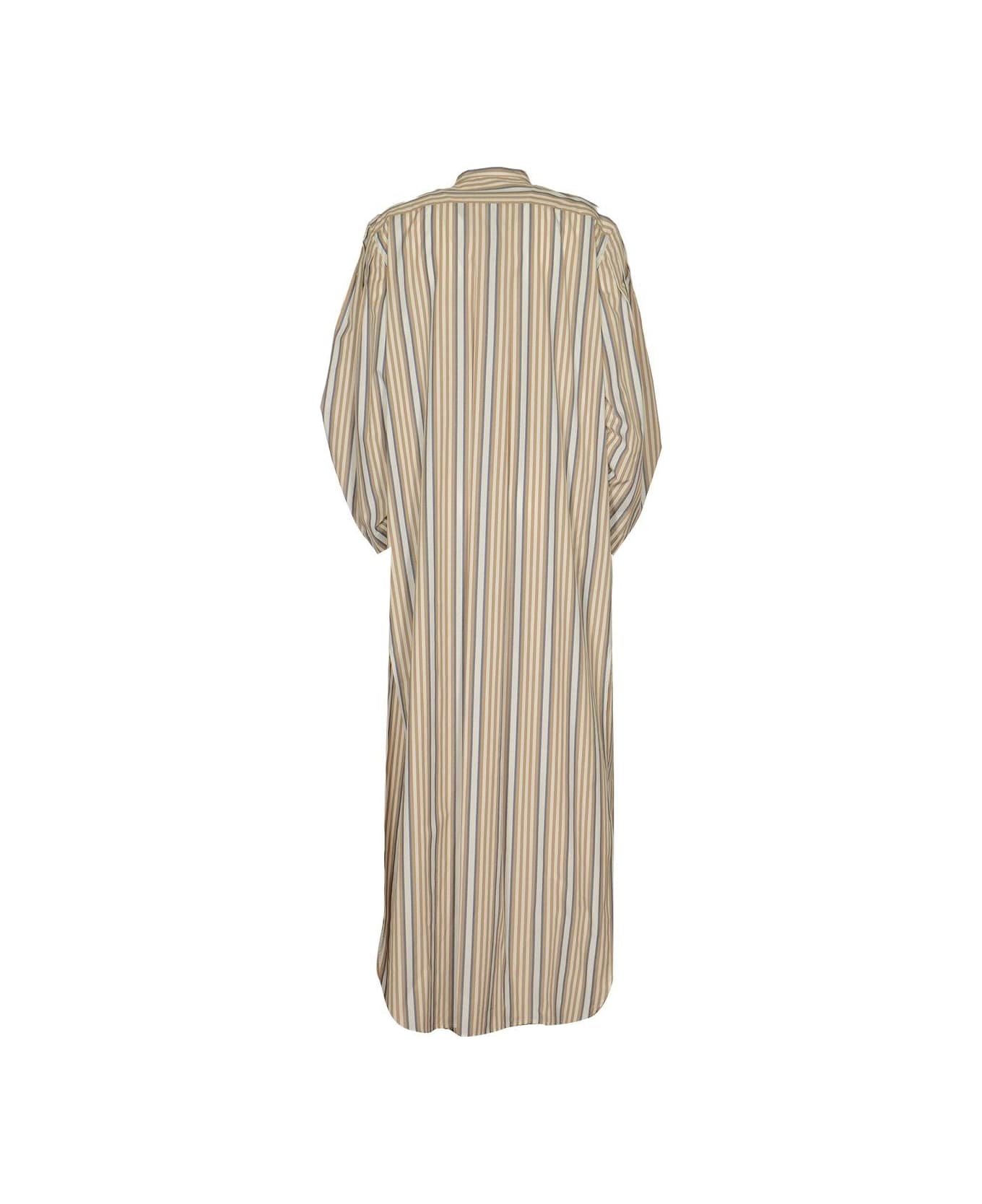 Alberta Ferretti Striped Poplin Midi Shirt Dress Alberta Ferretti - BEIGE