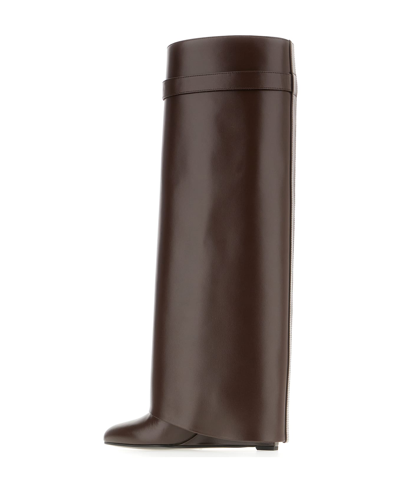 Givenchy Chocolate Leather Shark Lock Boots - CHOCOLATE