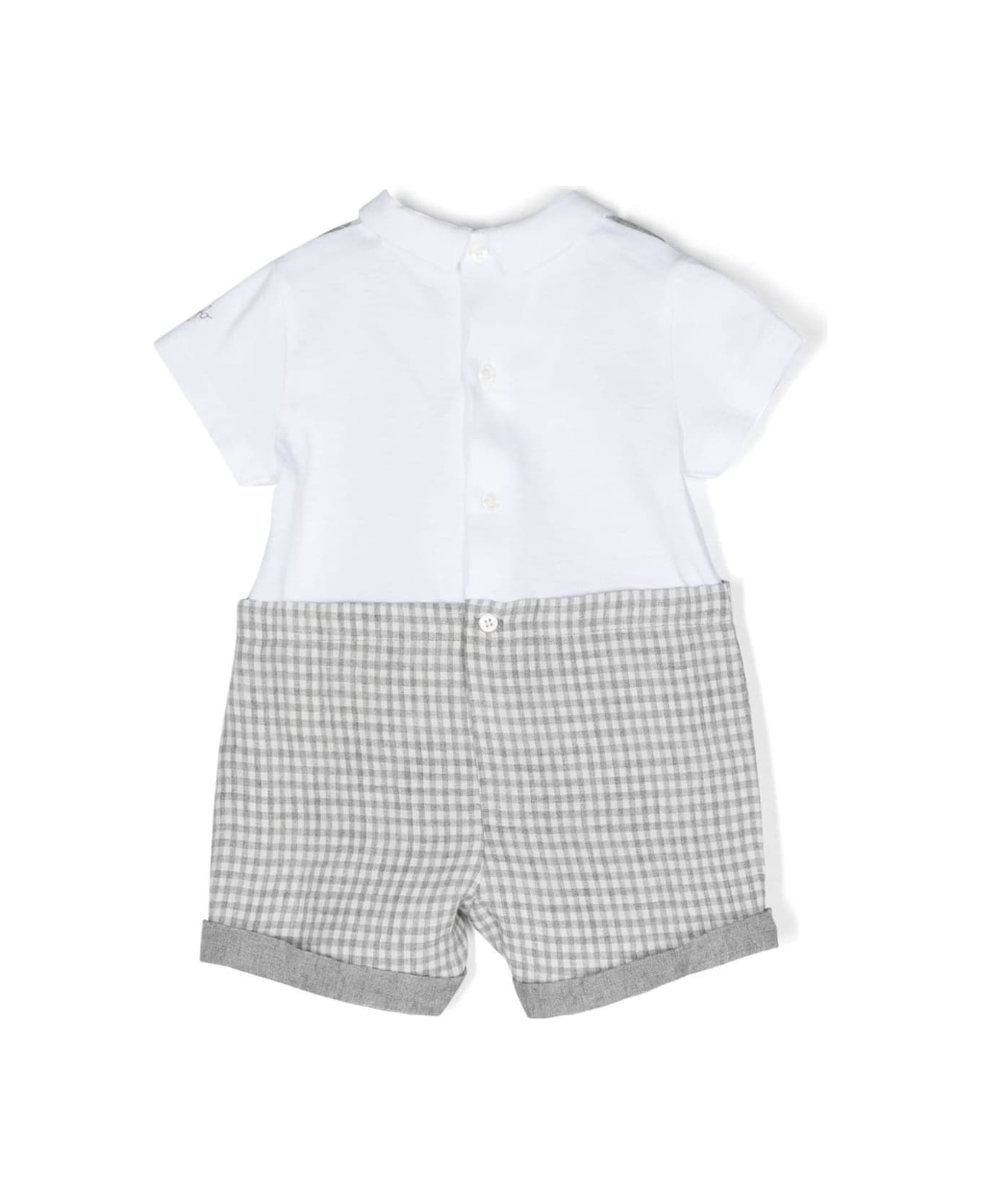 Il Gufo White And Grey Jumpsuit Romper With Check Pattern In Cotton Baby - White