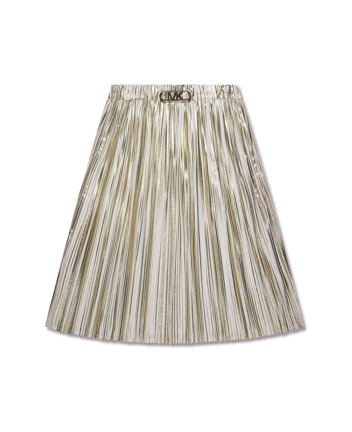 Michael Kors Logo Plaque Pleated Midi Skirt - Ecru Dore