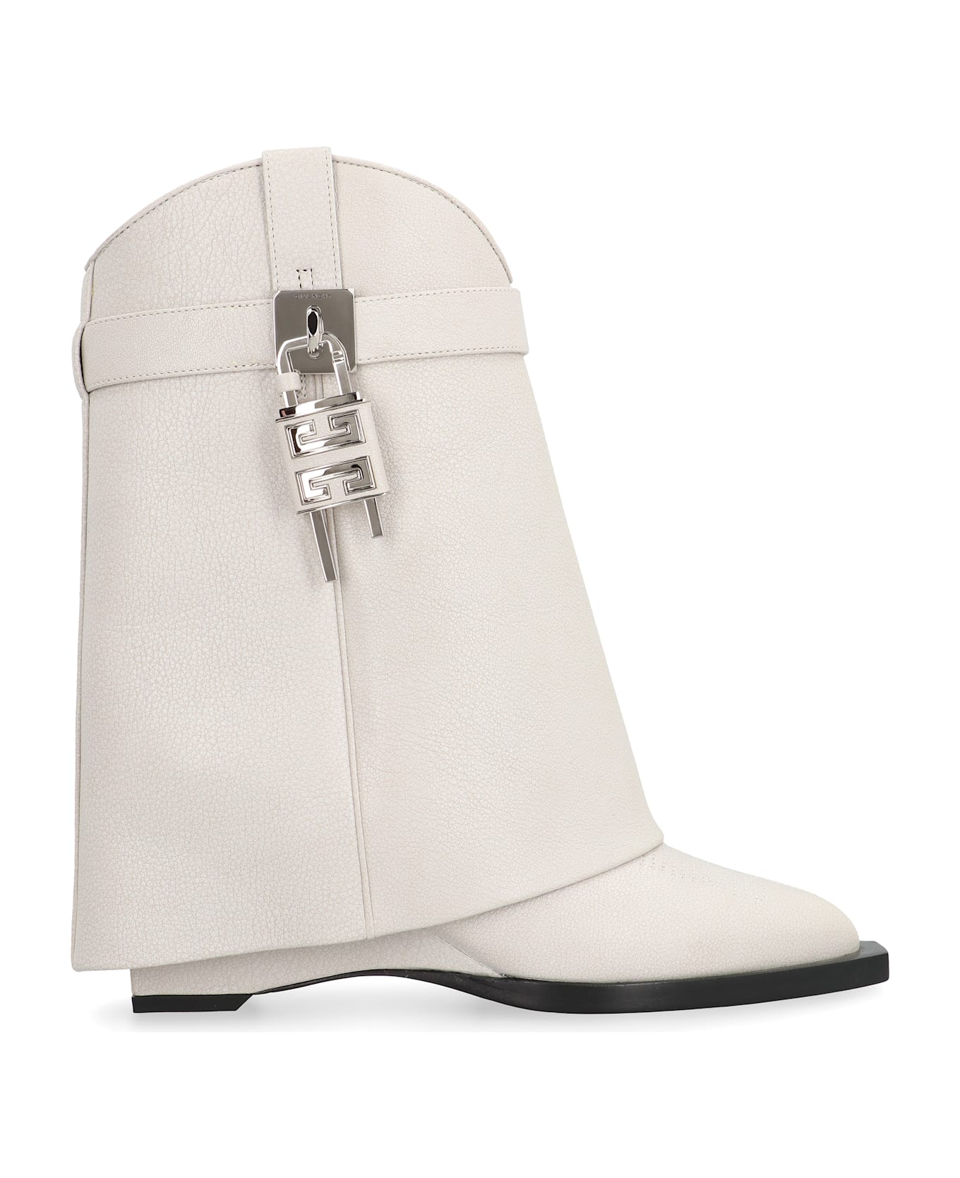 Givenchy Shark Lock Cowboy Leather Ankle Boots - White