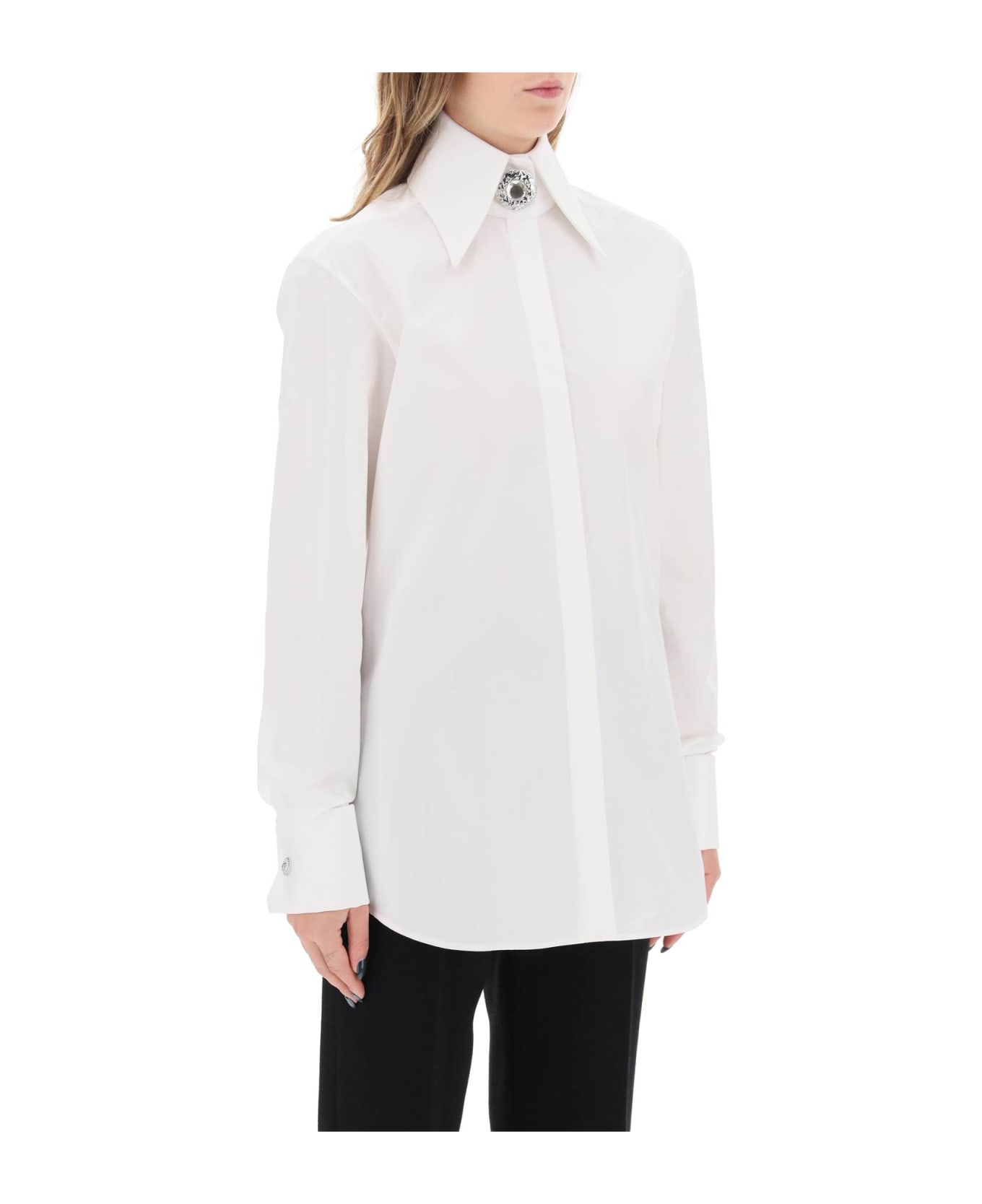 Balmain Poplin Shirt With Jewel Button - White シャツ