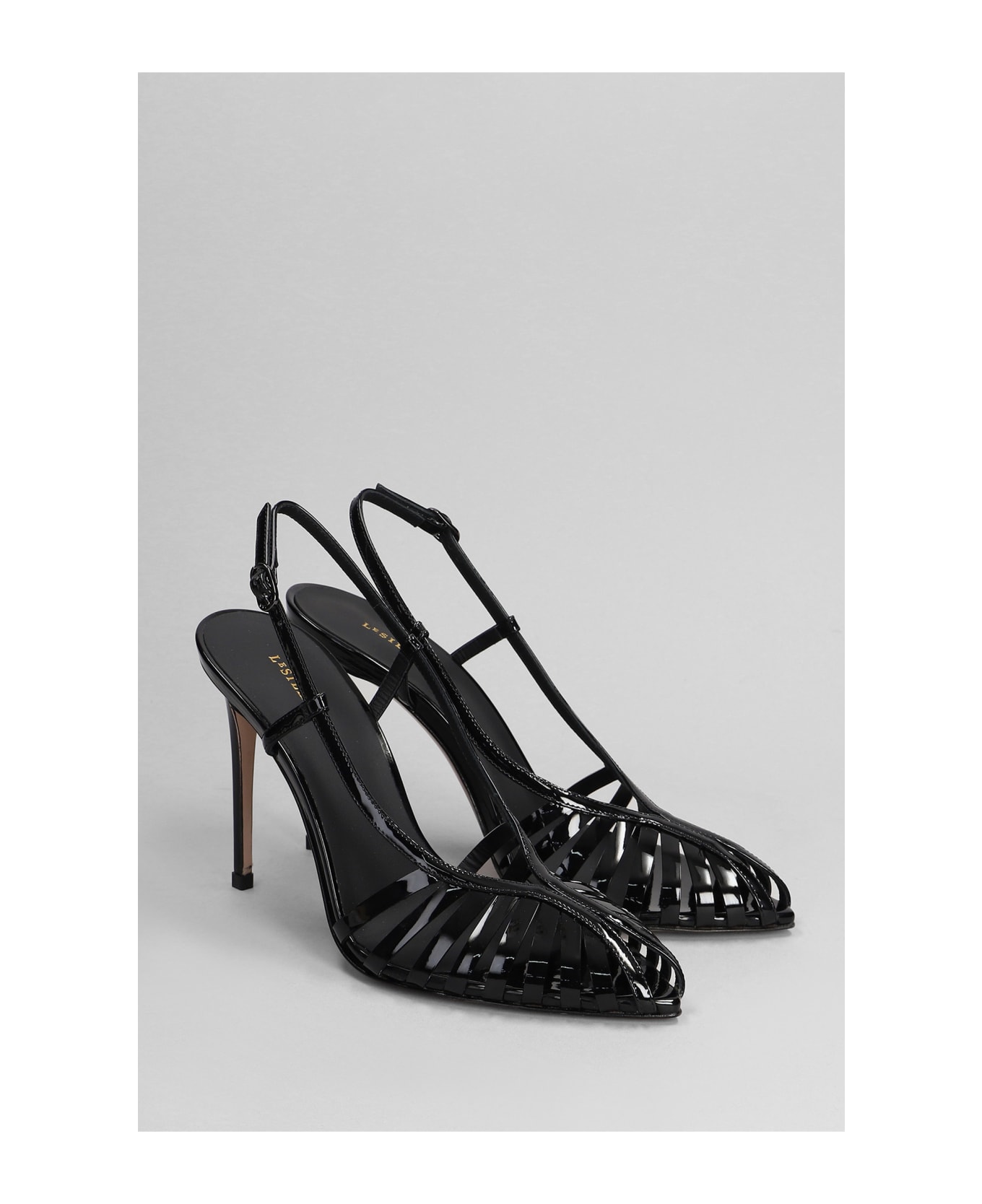Le Silla Cage Sandals In Black Patent Leather - black