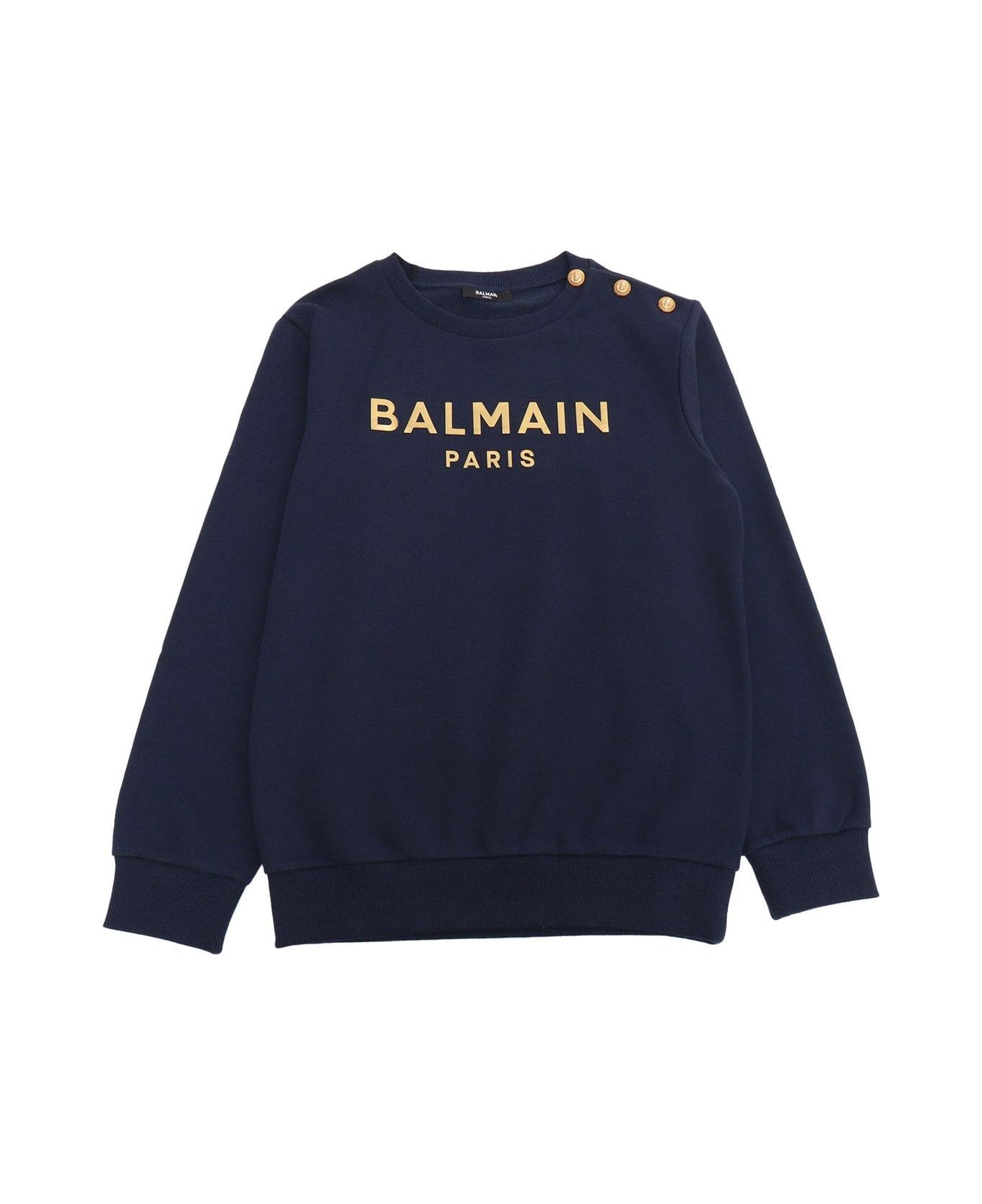 Balmain Logo Printed Button-detailed Sweatshirt - Or
