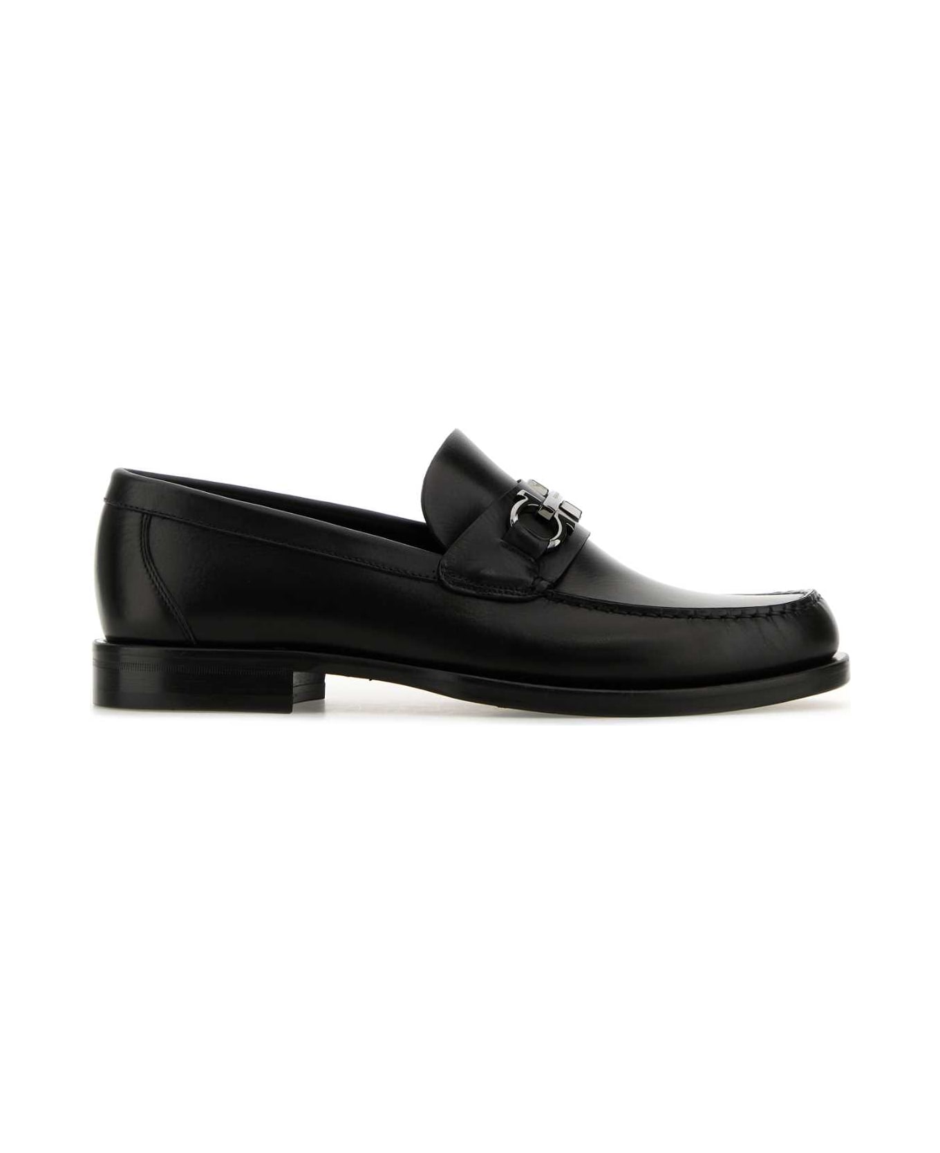 Ferragamo Black Leather Fort Loafers - NERO