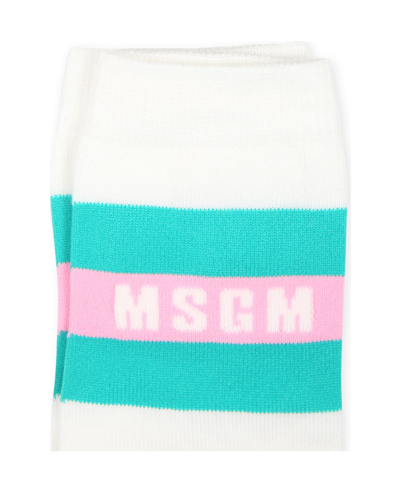 MSGM Ivory Socks For Girl With Logo - Ivory アンダーウェア