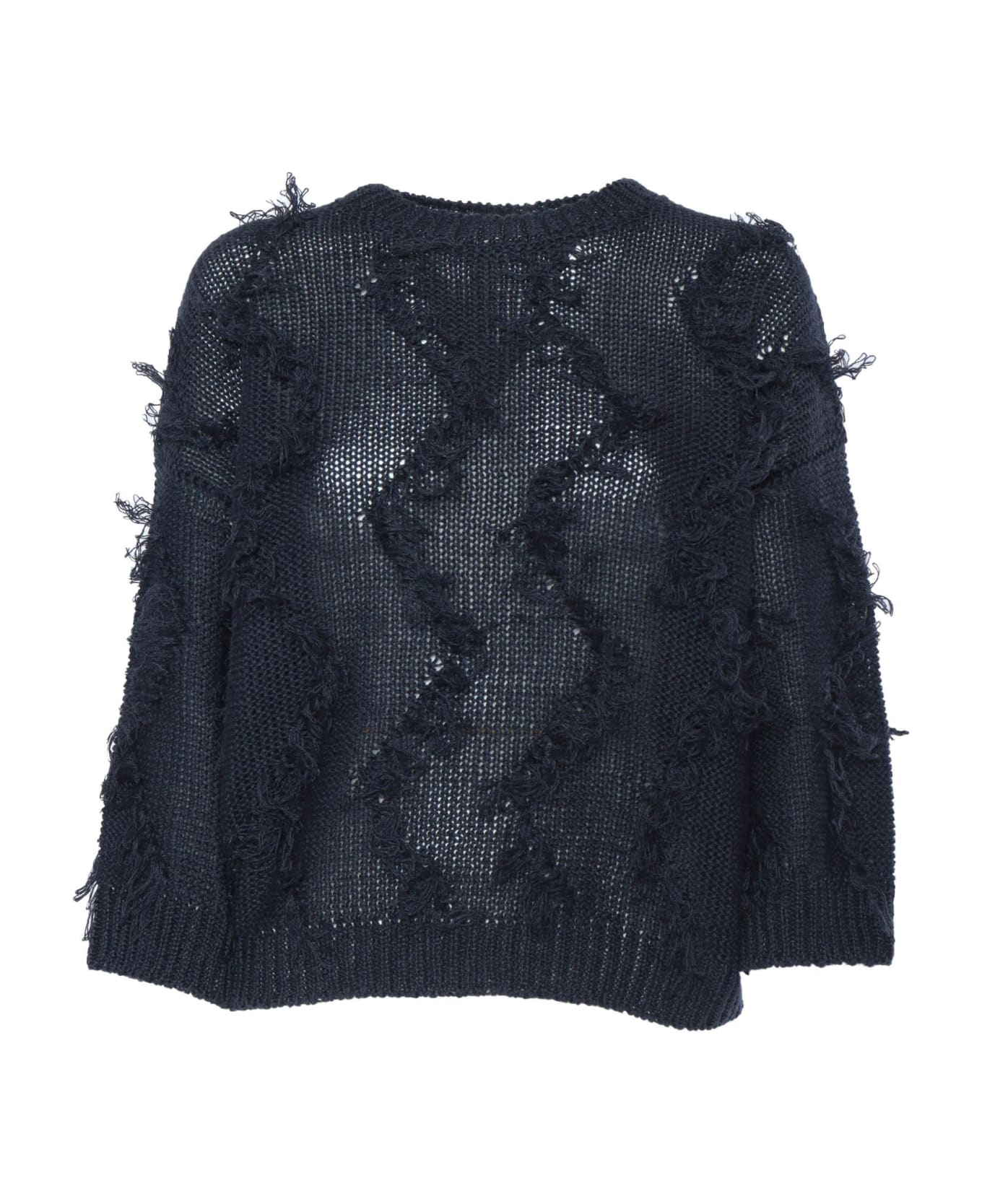 Peserico Black Tricot Sweater With Fringes - BLACK