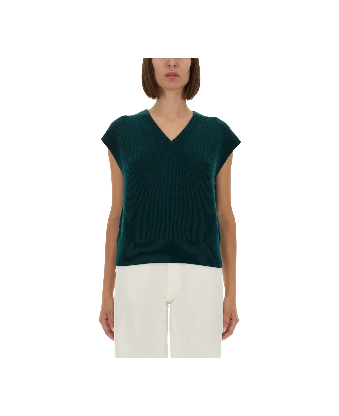 Guest in Residence Ribbed Knit Vest - GREEN