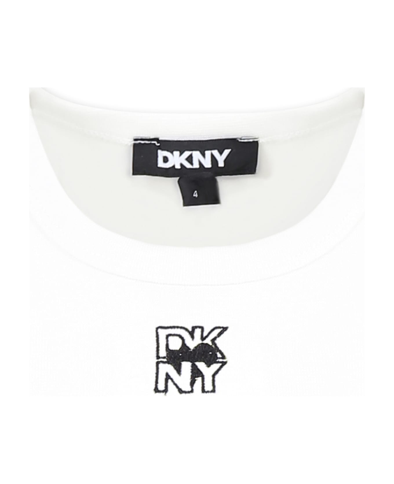 DKNY White Tank Top For Girl With Logo - White