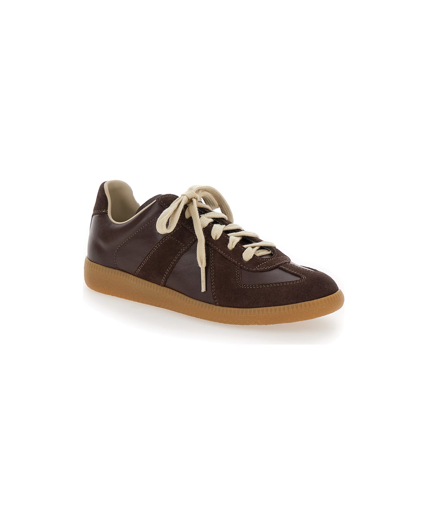 Maison Margiela Replica Brown Low Top Sneakers In Suede And Leather Woman