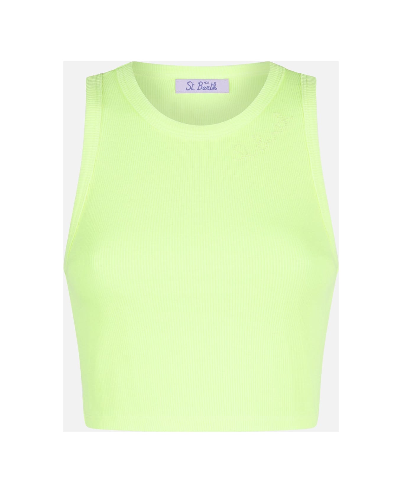 MC2 Saint Barth Cotton Crop Tank Top With St. Barth Embroidery - YELLOW